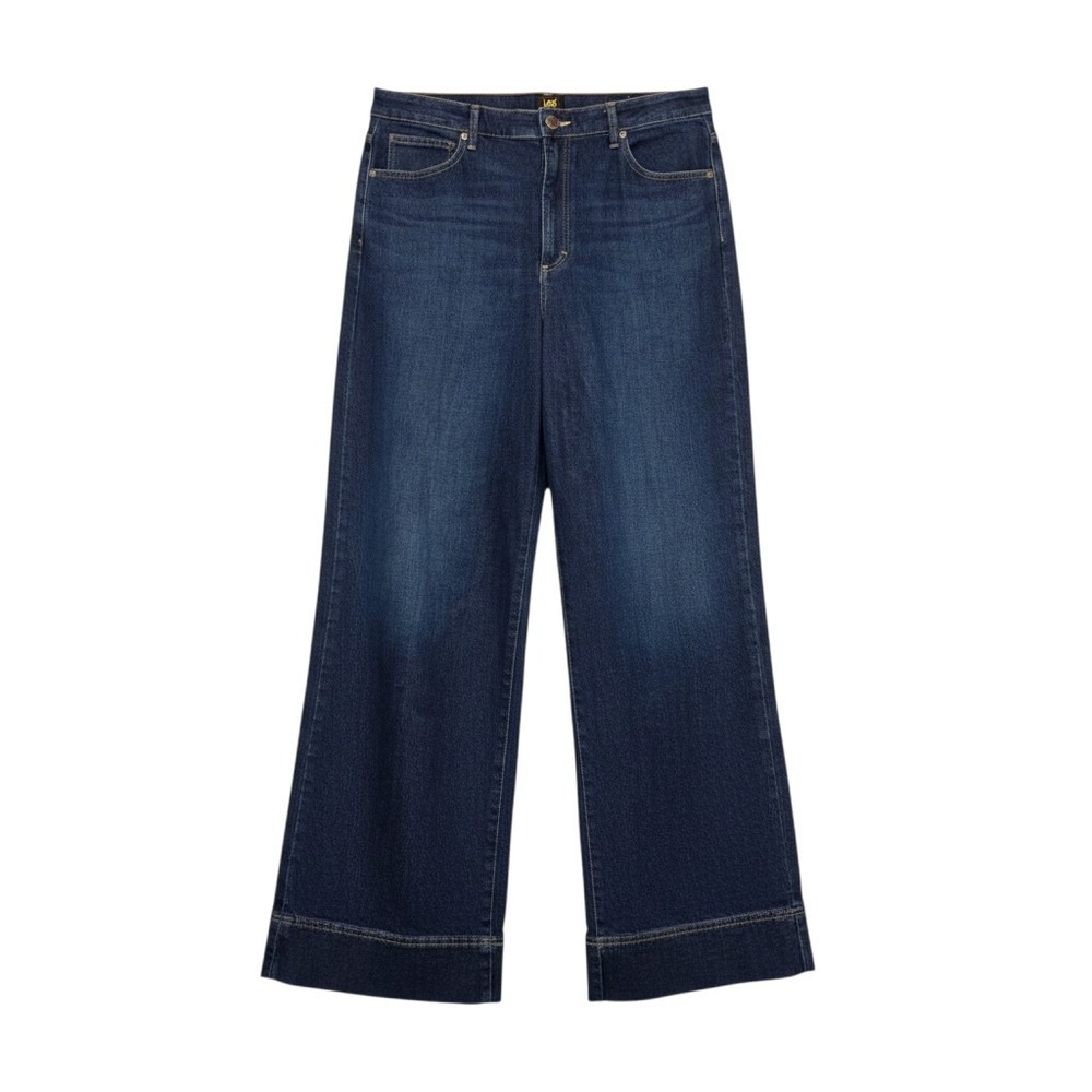 Lee Womens High Rise Wide Leg Jeans Dark Wash Indigo Denim 33x31 Baggy Retro - Picture 1 of 10
